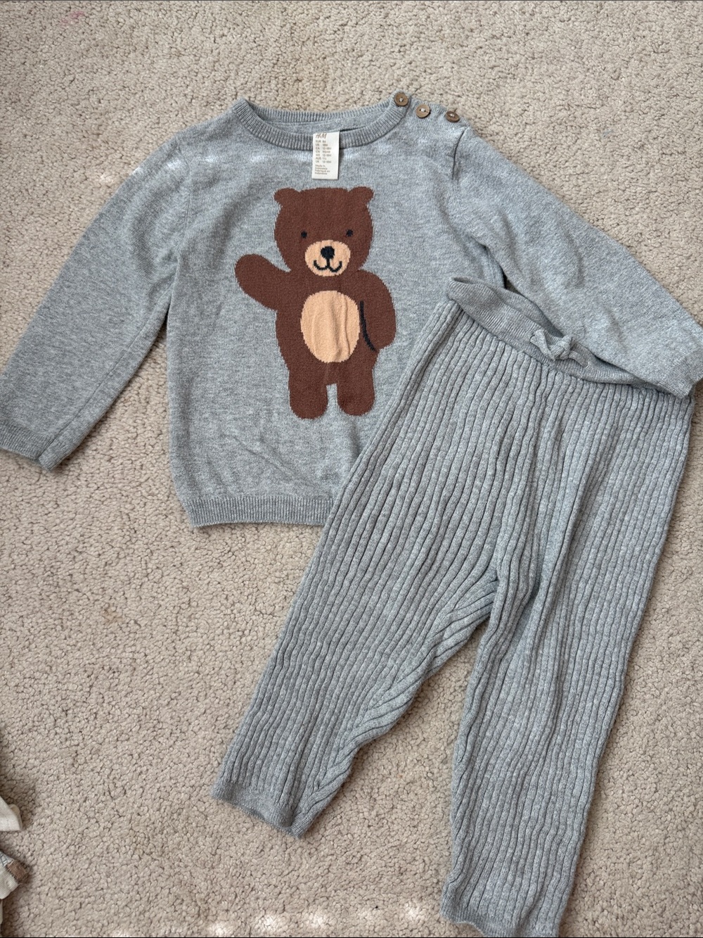 H&M Gray Knit Bear Set